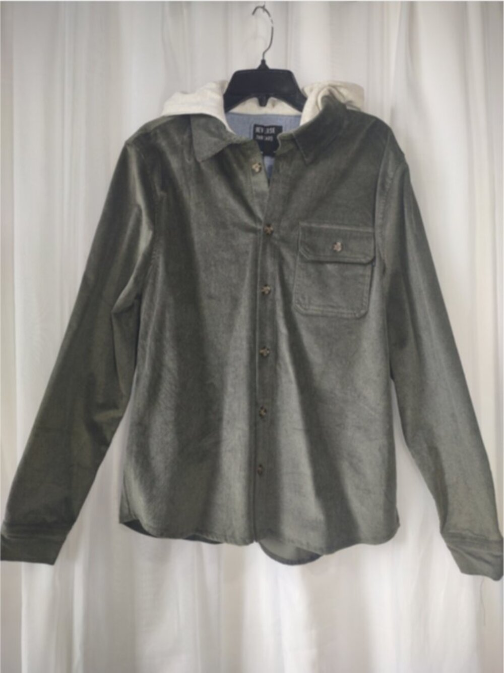 Reverse Threads olive green corduroy shirt with cotton hood size M